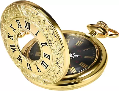 Vintage Pocket Watch Steel Men Watch With Chain Gold • £17.34