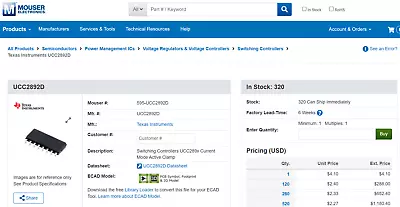 Lot Of 120 Pcs Of  595-UCC2892D Switching Controllers Current Mode Active Clamp • $120