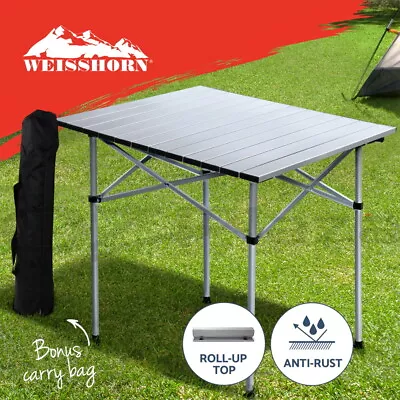 Weisshorn Camping Table Roll Up Foldable Picnic Outdoor BBQ Garden 70CM • $49.95