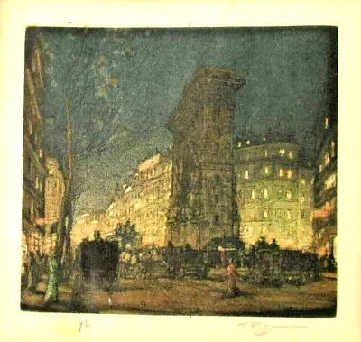 Tavik Franstisek T.F. Simon Pencil Signed Etching Paris Nocturne GREAT ! • $275