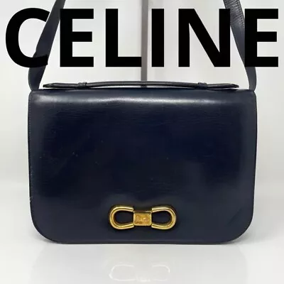 Vintage Old CELINE Leather Handbag Shoulder Bag Carriage Navy Made In Italy • $298