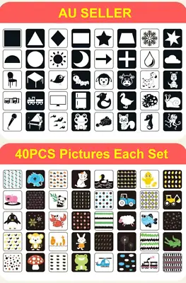 40Picture Baby Book Black White Early Learning Visual Educational Flash Card Toy • $13.30