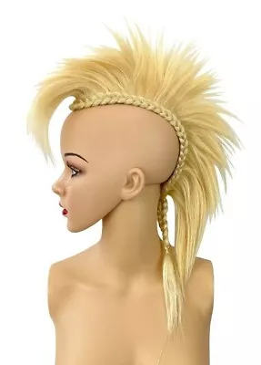 Blonde Glued Clip-in Mohawk Hairpiece Wigs Cyberpunk Mad Max Mohicans Costumes • $186.50