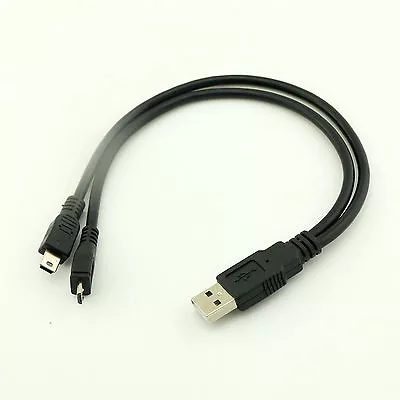 1x USB A Male To Mini & Micro USB 5 Pin Adapter Dual Plug Splitter Charger Cable • $2.49