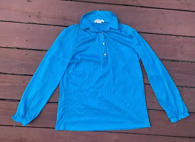 Vintage Maggie Sweet Blouse Top Size 12 Large Blue Semi-Sheer Half Button  • $12.99