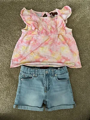 7 For All Mankind Toddler Girls Pink Short Jeans Outfit - Size 3T - Worn Twice • $12