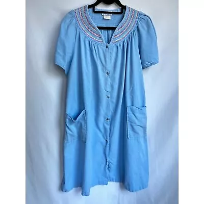 Vintage Leisure Life House Dress Sze 1X 100% Cotton Muumuu Grannycore Light Blue • $20