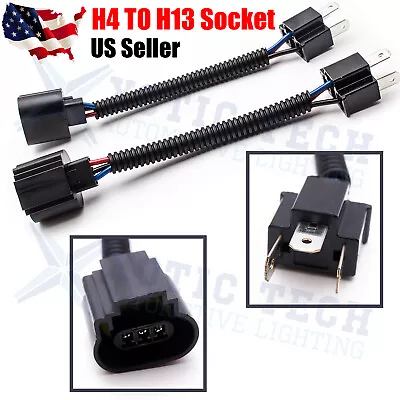 Pair H4 9003 Male To H13 9008 Female Headlight Conversion Pigtail Harness Socket • $8.99