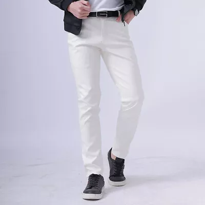 Mens Motorcycle Skinny Straight Faux Leather Pants Slim PU Leather Trousers AU • $16.88