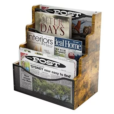 Magazine Holder - Magazine Rack Floor&Wall Mounted Desk Wood And Metal Wire M... • $36.76