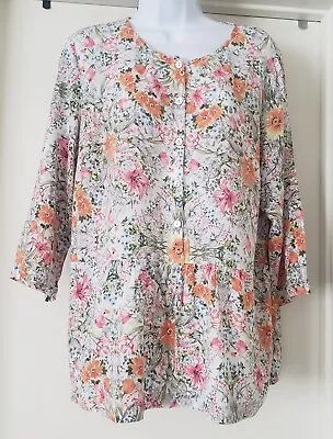 J. Jill Blouse Top Size M Floral Button Front Lightweight 3/4 Sleeve 3/4 Button • $14.99