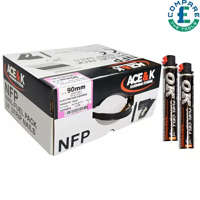 ACE & K NFPAK04FC Galvanised 34° Smooth Framing Nail 90mm 2200 Nail & 2 FuelCell • £43.98