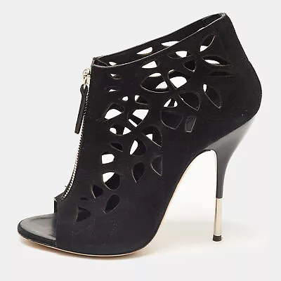 Giuseppe Zanotti Black Suede Laser Cut Booties Size 37.5 • $101.85