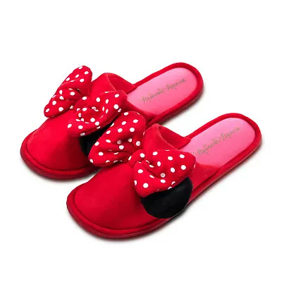 Minnie Mouse Ladies Slippers Red With Bows Size 6 UK (39 EU 8.5 U.S) • $12.42