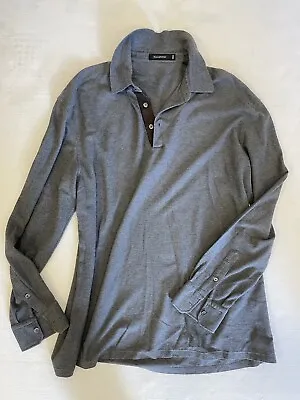 Ermenegildo Zegna Pique Knit Suede Placket Long Sleeve Gray Polo Shirt XXL $825 • $95