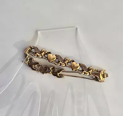 Vtg Gold Toned Angels&Hearts Fold Over Clasp Chain Slide Charm Bracelet 7.5  • $15