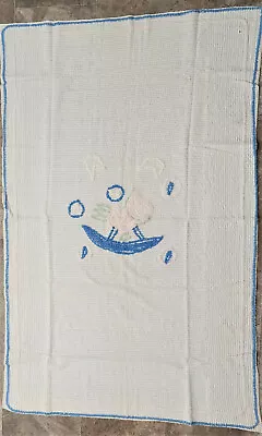 Vintage Chenille Bed Spread Blanket Baby Cover Pink Blue Rocking Horse/Bird • $24.99