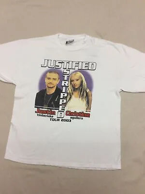 $69 • Buy Vtg Christina Aguilera Justin Timberlake Justified Stripped Tour Shirt 2003 L