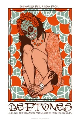 $170 • Buy Deftones Miami Beach FL. 3/19/13 Concert Poster By Jermaine Rogers