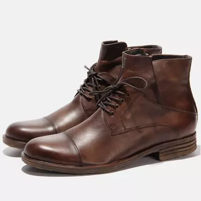 Vintage Men's Oxfords Fashion Leather Cap Toe High Top Ankle Boots Lace Up New • $130.99