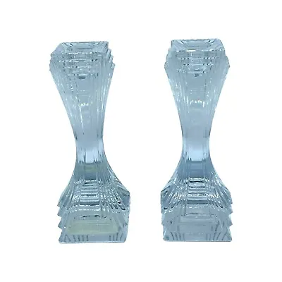 Vintage Lead Crystal Candle Stick Holder - Mikasa Art Deco  City Lights  Pair • $42.80