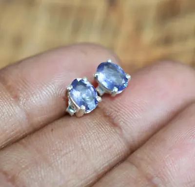 Cut Iolite 925 Solid Sterling Silver Oval Stud Earring • £7.99