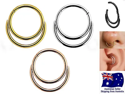 $6.45 • Buy 1pc Surgical Steel 16g Double Layered Nose Hinged Ring Clicker Septum Piercing 