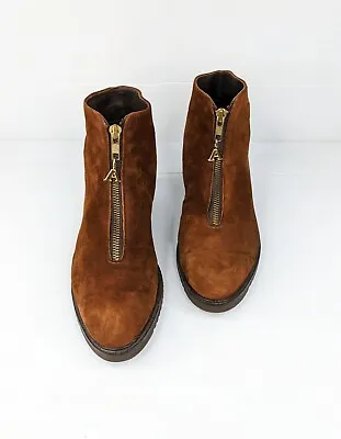 80s Vintage Brown Suede Leather Zip Up Flat Ankle Boots Size 38 Walking Grunge • $69