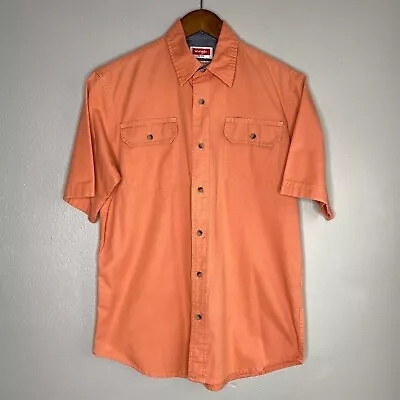 Wrangler Mens Small Orange Short Sleeve Twill Button Down Shirt Casual Classic • $8.93