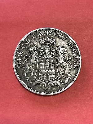 GERMAN 5 Mark 1907 J States HAMBURG Hansestadt 90% Silver Coin Empire WW1 +RARE+ • $79.95