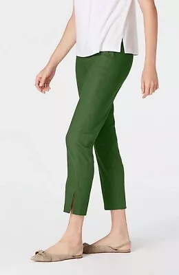 J Jill Linen Stretch Pull On Pants Elastic Waist Front Slit Green Sz Medium • $25.99