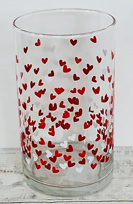 Vase With Red & White Hearts Glass Cylinder 6”x 3.25” Ships Fast! • $7.95