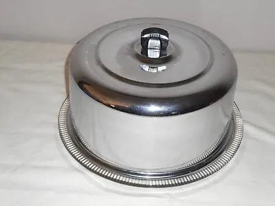 $19.99 • Buy *VINTAGE* 10  Round Chrome Cake Carrier, Cover, Server With Glass Cake Plate