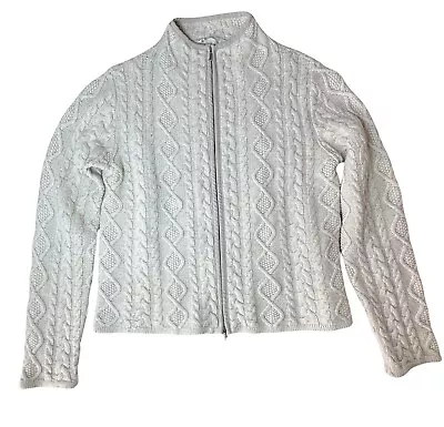 Max Mara Sweater Sz M Cable Knit Wool Cashmere Blend Full Zip Mock Neck Ivory • $74.99