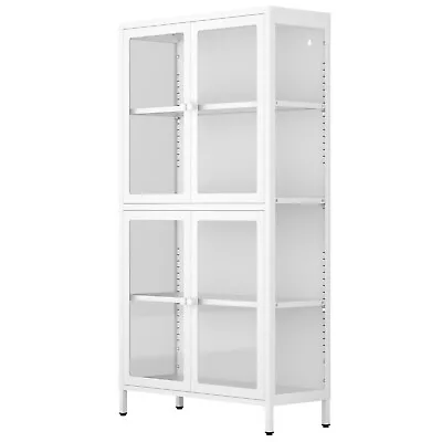 Four/Double Glass Door Storage Cabinet Display Cabinet With Adjustable Shelves • $298.99