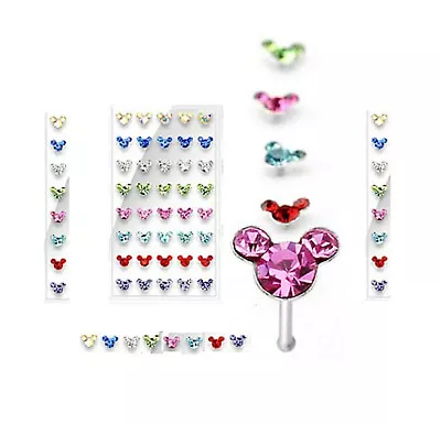 Nose Bone Stud Rings Sterling Silver Mickey Mouse CZ Gems 20G Body Jewelry • $9.99