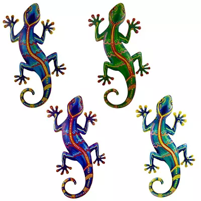 Colourful Gecko Metal Lizard Garden Art Wall Hanging Fence Ornament Decorations • £5.69