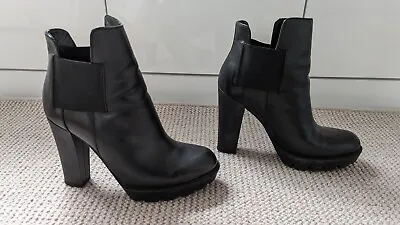 Black Quality Leather Chunky Heel Ankle Booots Size 4 By Lea Foscati • £39.99