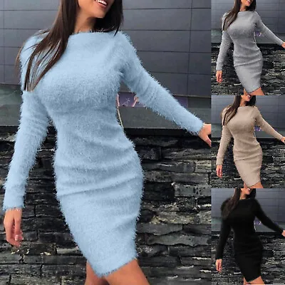 $24.28 • Buy Women Bodycon Mini Jumper Dress  Long Sleeve Party Sweater Knitted Dress