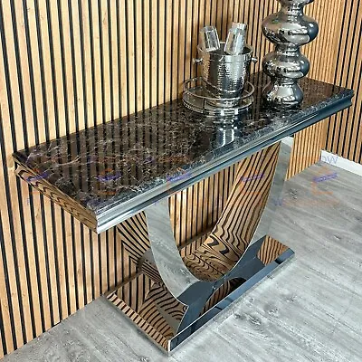 2024 SALE Arial 140cm Large Black Marble Buffet Side Wall Console Table U Stand • £299