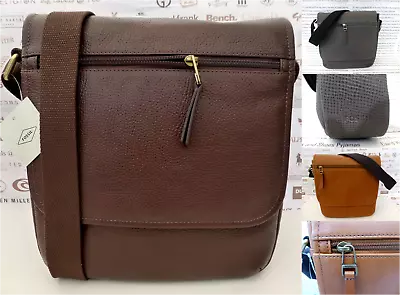 FOSSIL City Leather Bag Mens Grey Sml-Med Brown Flight Tan Body Bags BNWT R£189 • £104.99