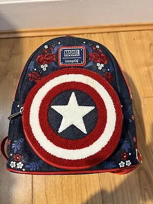 Loungefly Backpack Marvel Captain America Used Damaged Stain Denim Marvel • £35