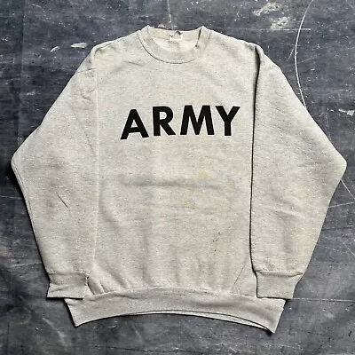 Vintage 90s Army Military Gray Crewneck Pullover Sweatshirt Mens Size Large • $24.95