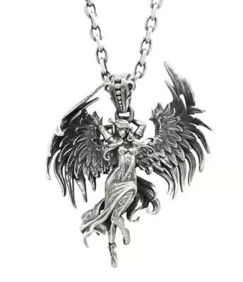 Fashion Retro Silver Gothic Punk Evil Angel Wings Pendant Necklace Men And Women • £7.89