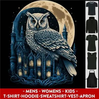 A Fantasy Owl Sitting On A House With Moon Mens Womens Kids Unisex • £10.99