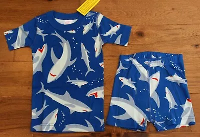 NEW Hanna Andersson SHARK PAJAMAS Size 4 100 Boys Organic Blue Short Johns PJs • $24.45