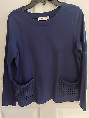 Vineyard Vines Girls Navy Pullover Top With Eyelet Front Pockets Size L (14) • $8.99