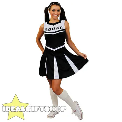 Ladies High School Black Cheerleader Dress Fancy Dress Costume Uniform Outfit • £11.99