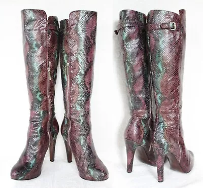 DONALD PLINER DION Snakeskin Python Leather Knee Boots Platform Heel Stiletto • $125