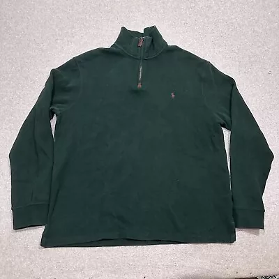 Polo Ralph Lauren Mens Green  1/4 Zip Pullover Sweater Size XL Stretch Rugby • $25